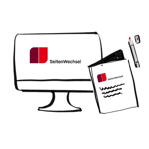 Zeichnung Bildschirm, SeitenWechsel-Broschüre, Stift